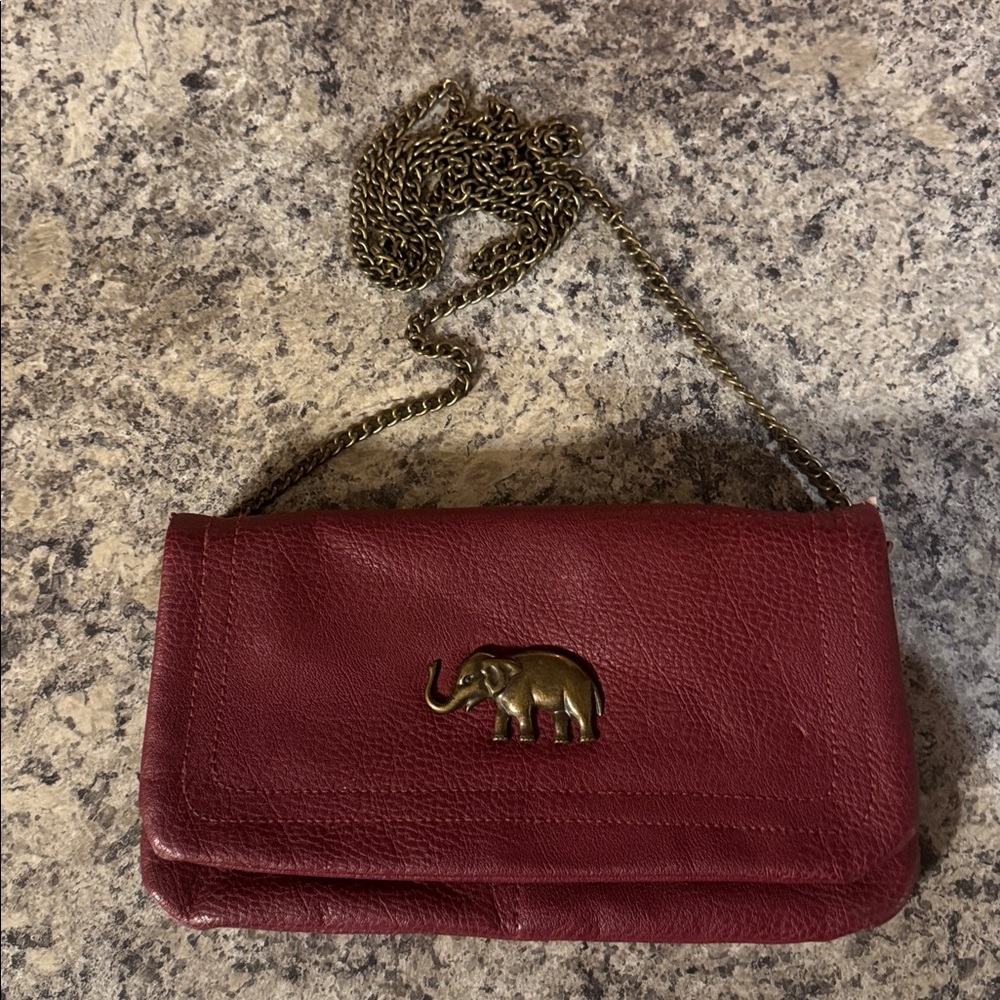 Elephant Accent Burgundy Leather Clutch